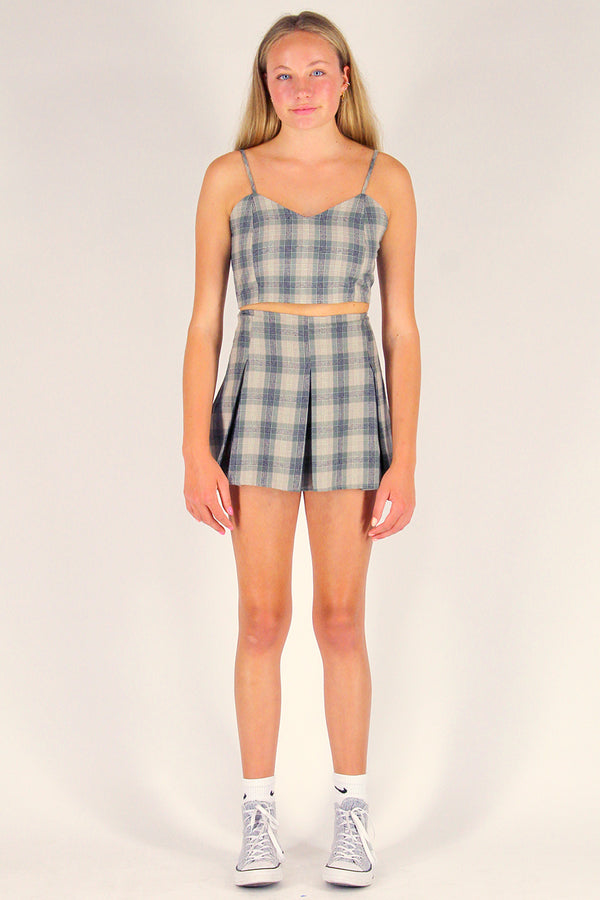 Adjustable Cami Top - Flannel Green and Beige Plaid