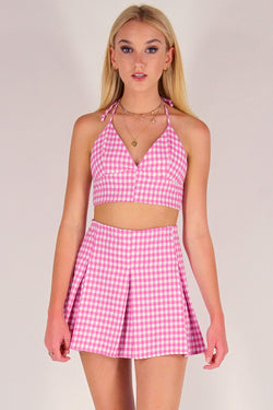 Bralette and Pleated Skirt - Flannel Pink Checker