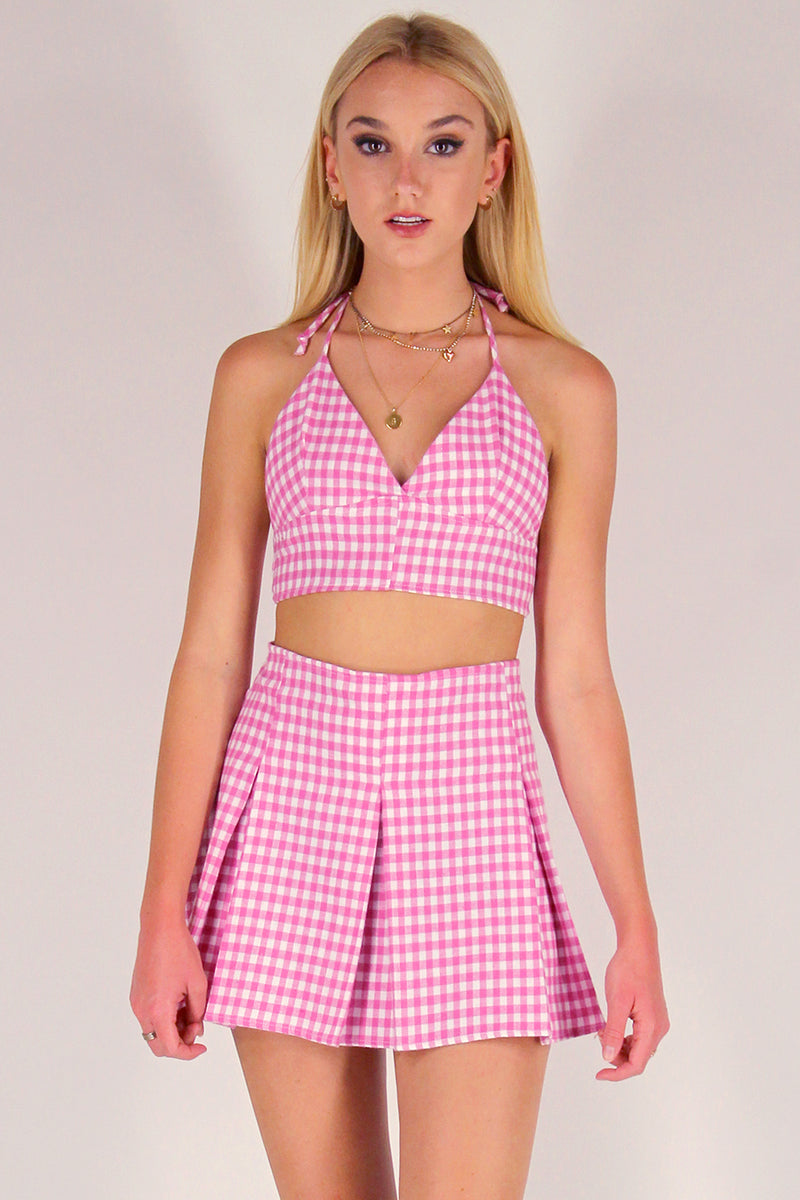 Pleated Skirt - Flannel Pink Checker