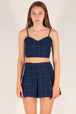 Adjustable Cami Top - Flannel Navy and Green Plaid