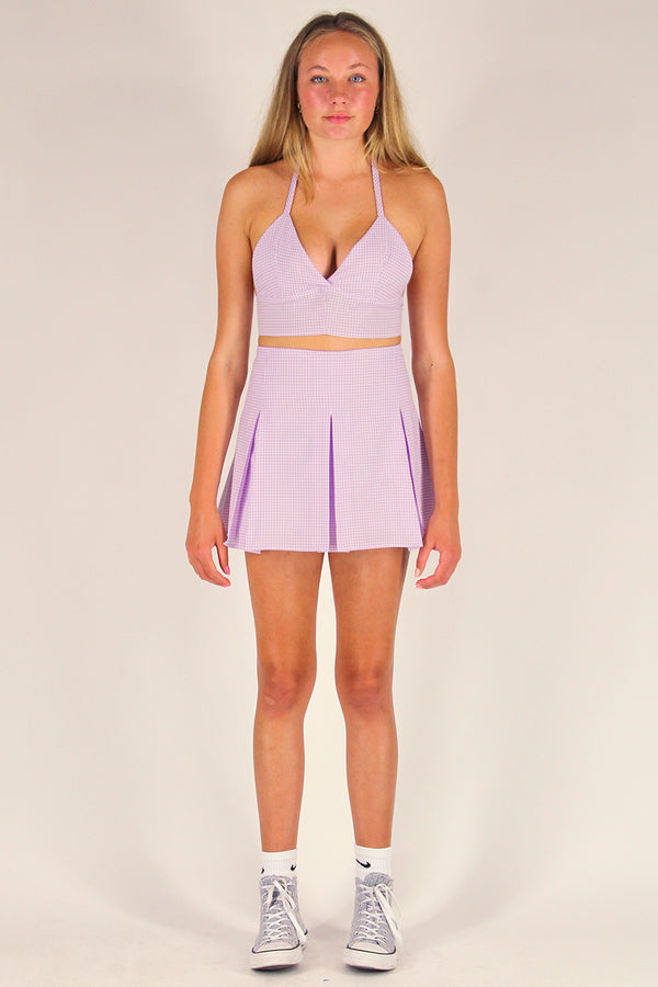 Bralette and Pleated Skirt - Lavender Gingham