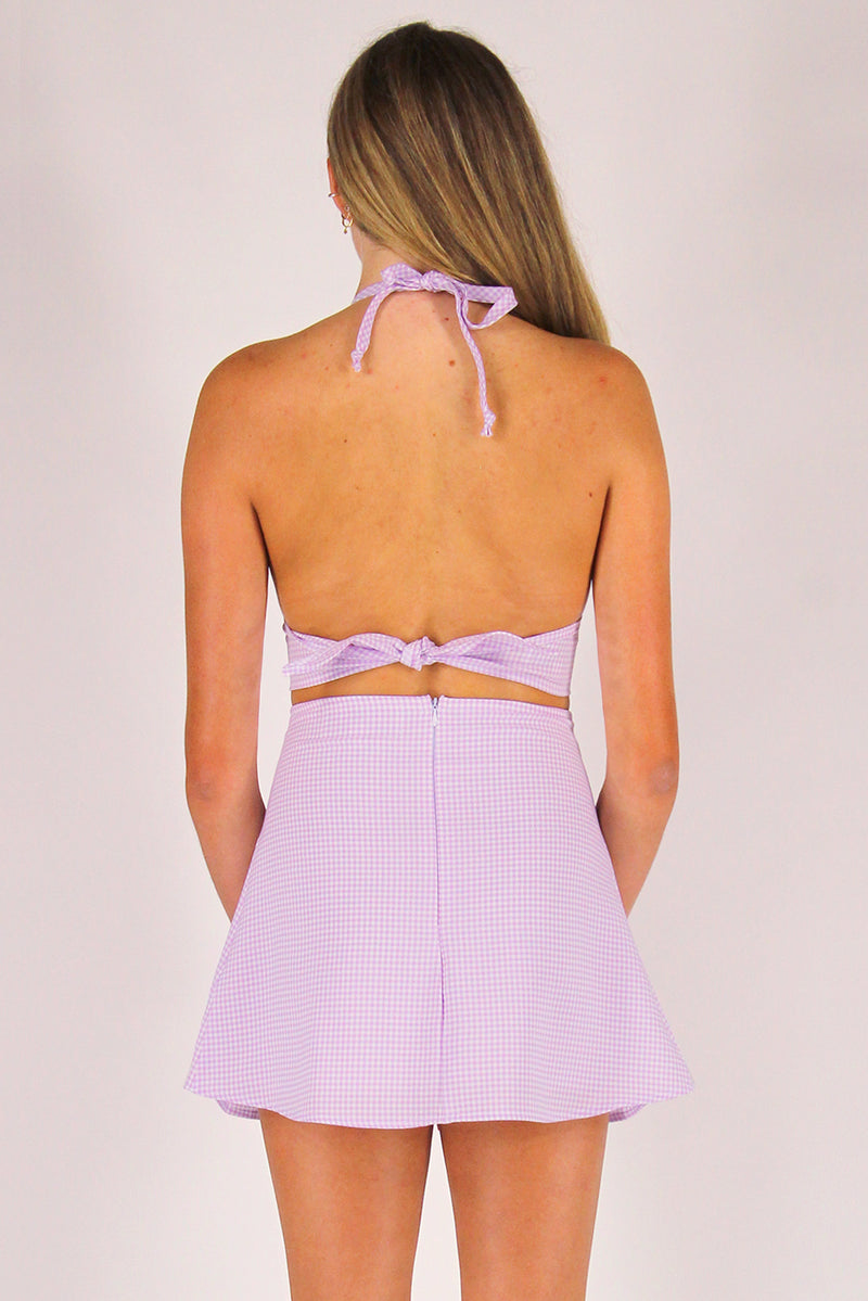 Pleated Skirt - Lavender Gingham