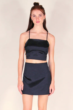 Backless Crop Top and Skirt - Black Satin