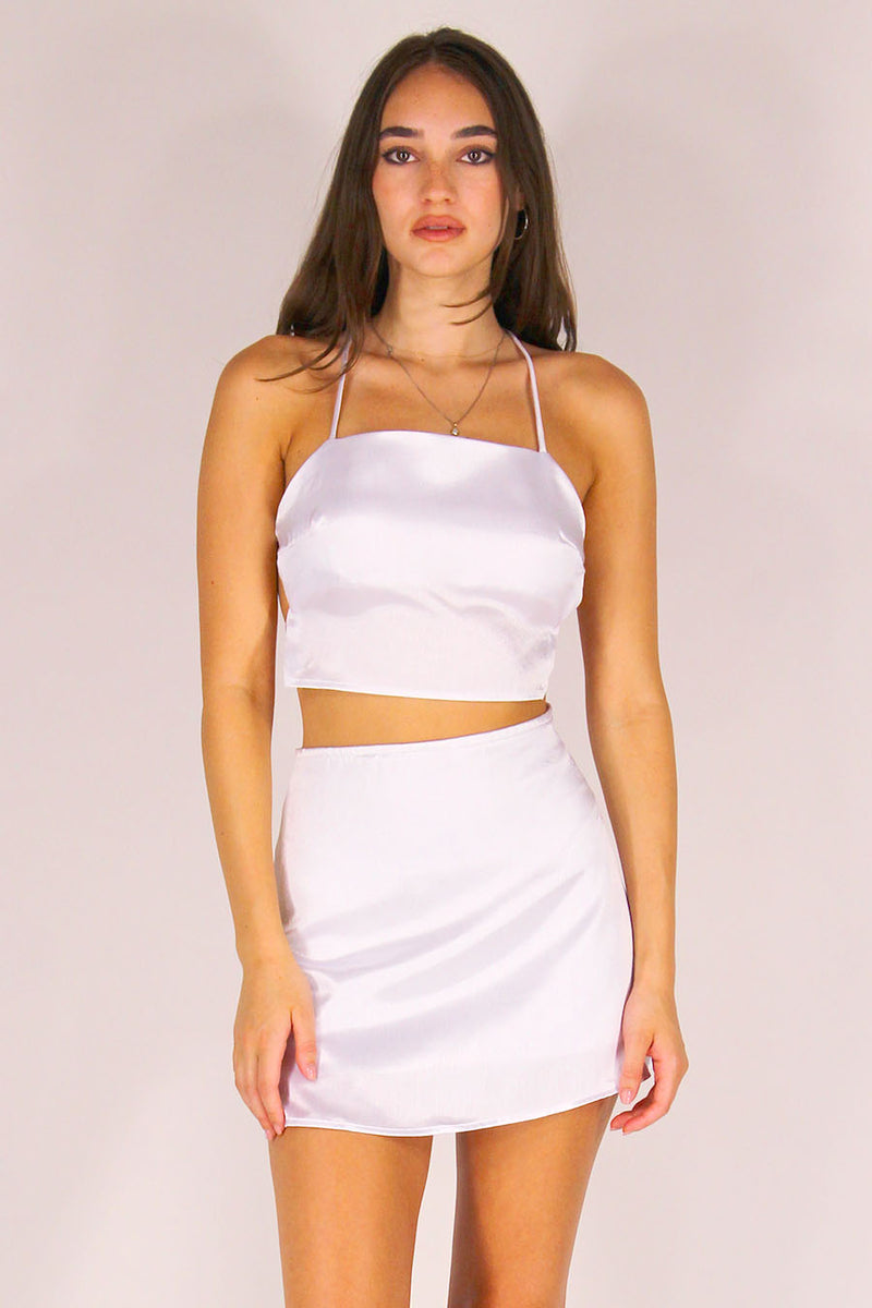 Backless Crop Top - White Satin