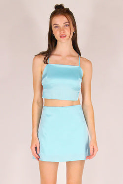 Backless Crop Top - Baby Blue Satin