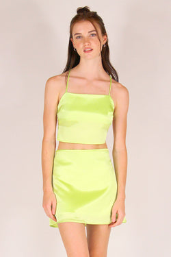 Backless Crop Top - Lime Green Satin purrrshop Backless Crop Top - Lime Green Satin purrrshop