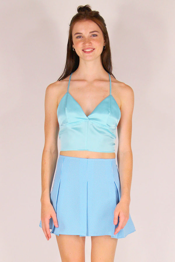 Bralette Crop Top - Baby Blue Satin