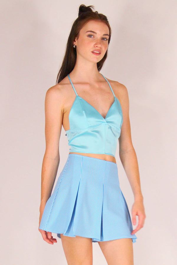 Bralette Crop Top - Baby Blue Satin