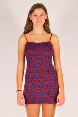 Adjustable Strap Dress - Stretchy Purple with Red Floral