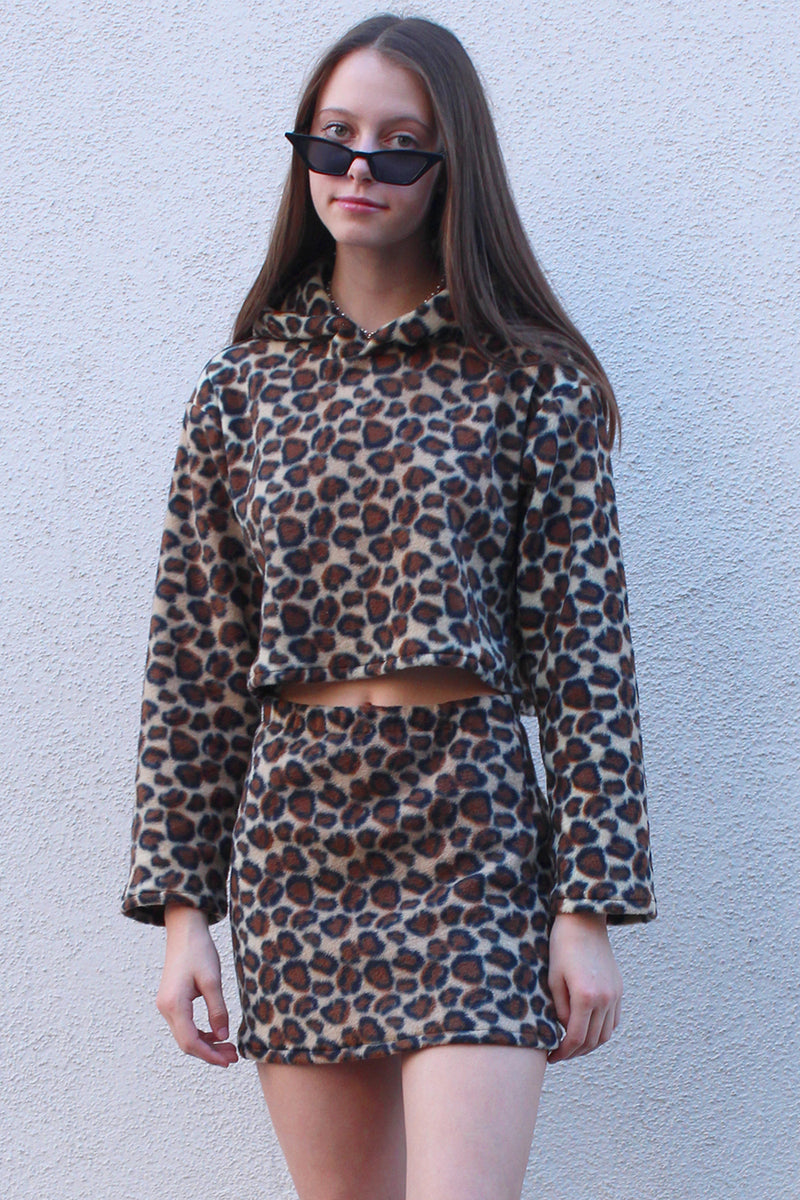 Hoodie and Skirt - Fleece with Leopard Print