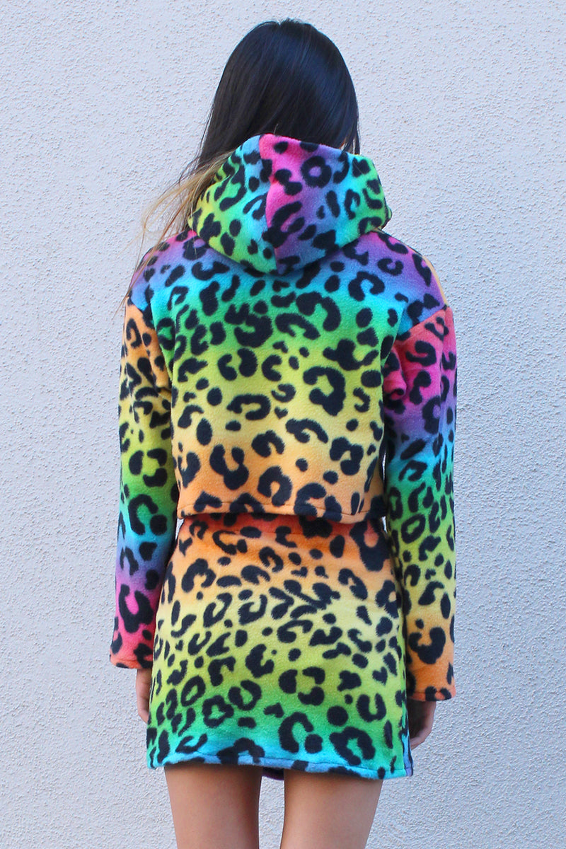 Hoodie and Skirt - Fleece with Multi Color Leopard Print
