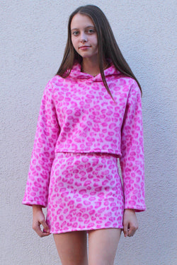 Hoodie - Fleece with Pink Leopard Print
