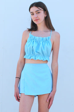 Backless Ruffle Top - Blue Gingham