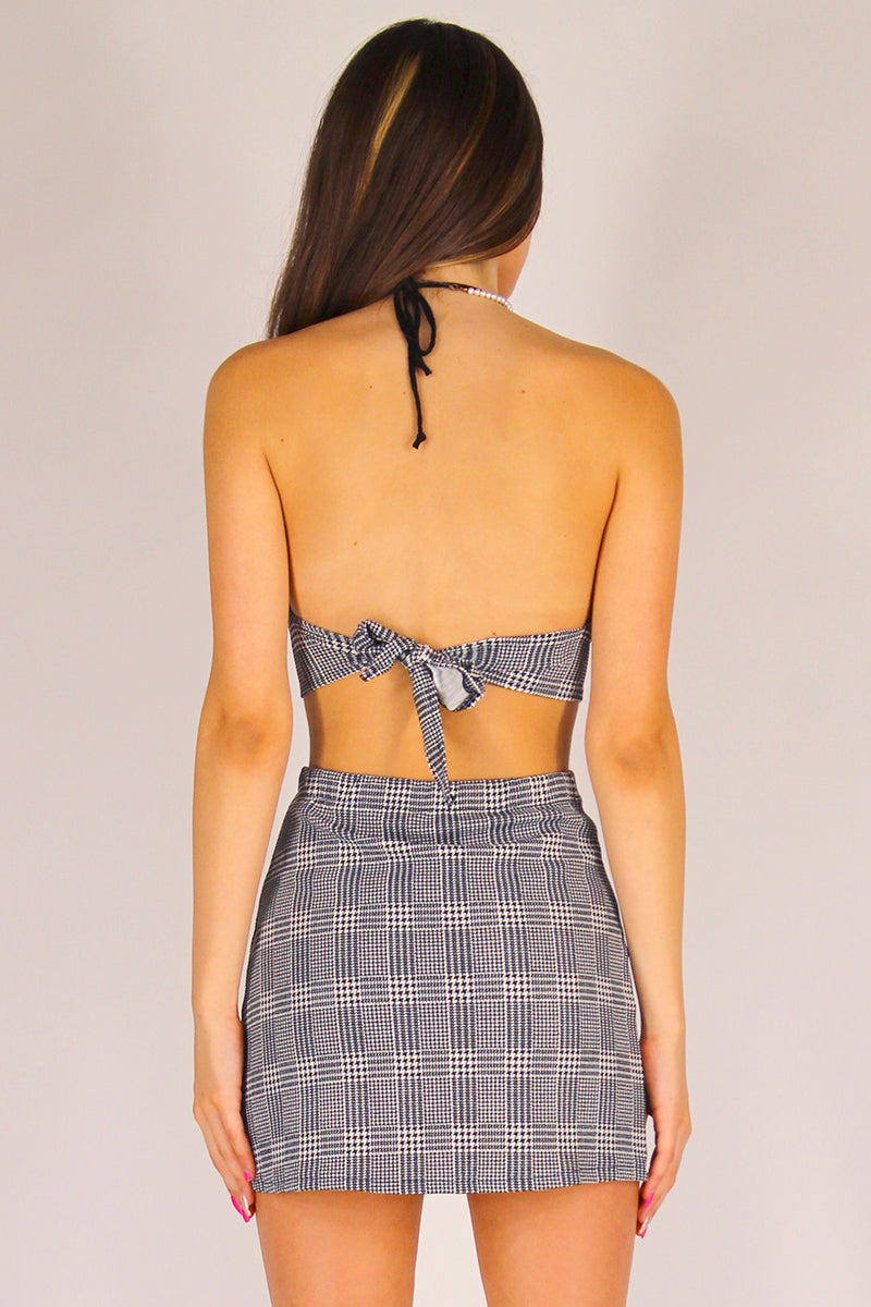 Bralette and Skirt - Stretchy Grey Plaid