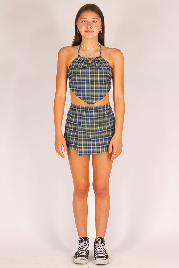 Backless Triangle Top - Green Plaid