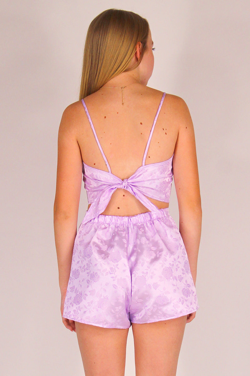 Adjustable Cami Top - Lavender Satin with Roses