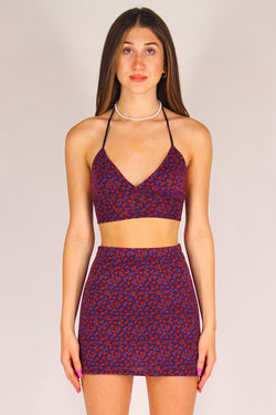 Bralette - Stretchy Purple with Red Floral