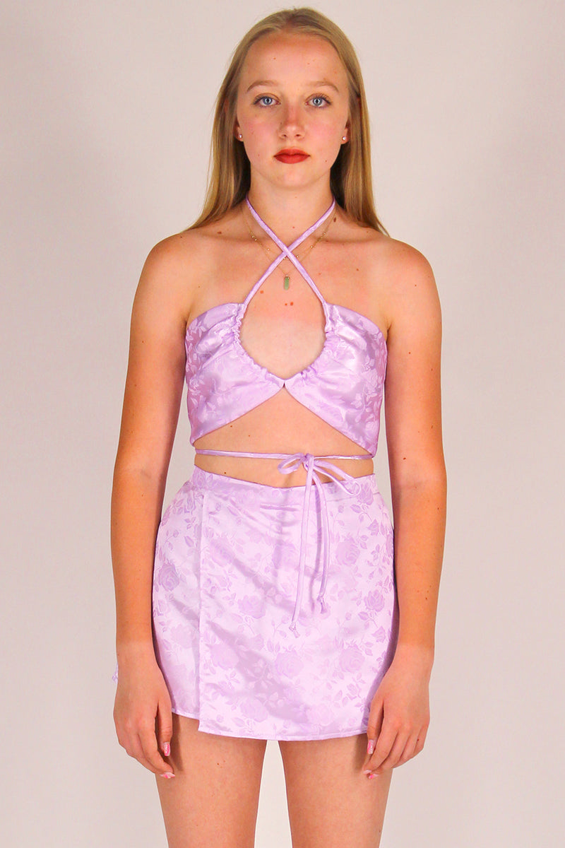 70's Halter - Lavender Satin with Roses