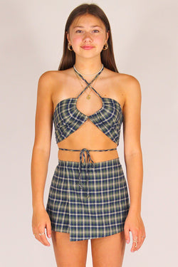 70's Halter and Skorts - Flannel Green Plaid