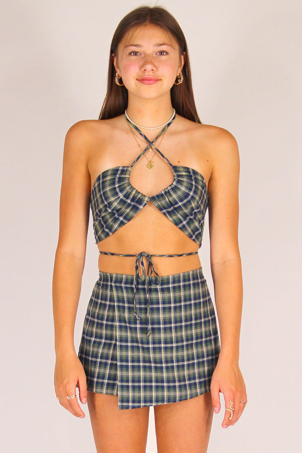 70's Halter and Skorts - Flannel Green Plaid
