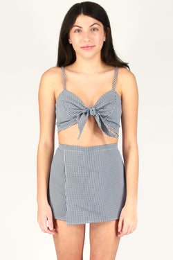 Front Tie Bralette and Skorts - Black and White Gingham