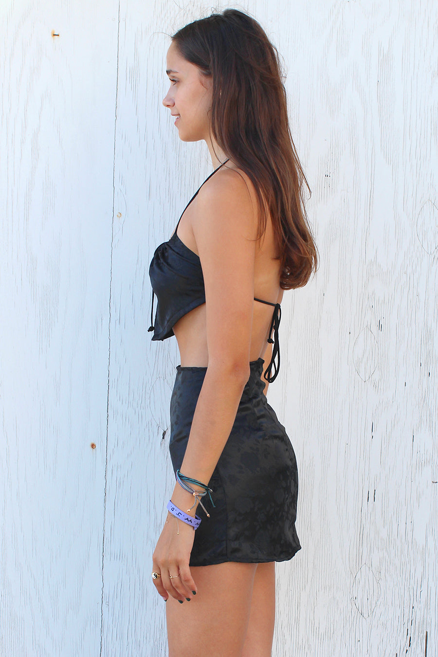 Open Front Top - Black Satin with Roses – purrrshop
